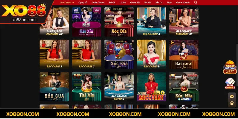 Tổng hợp những nhà cung cấp tựa game live casino đẳng cấp tại XO88